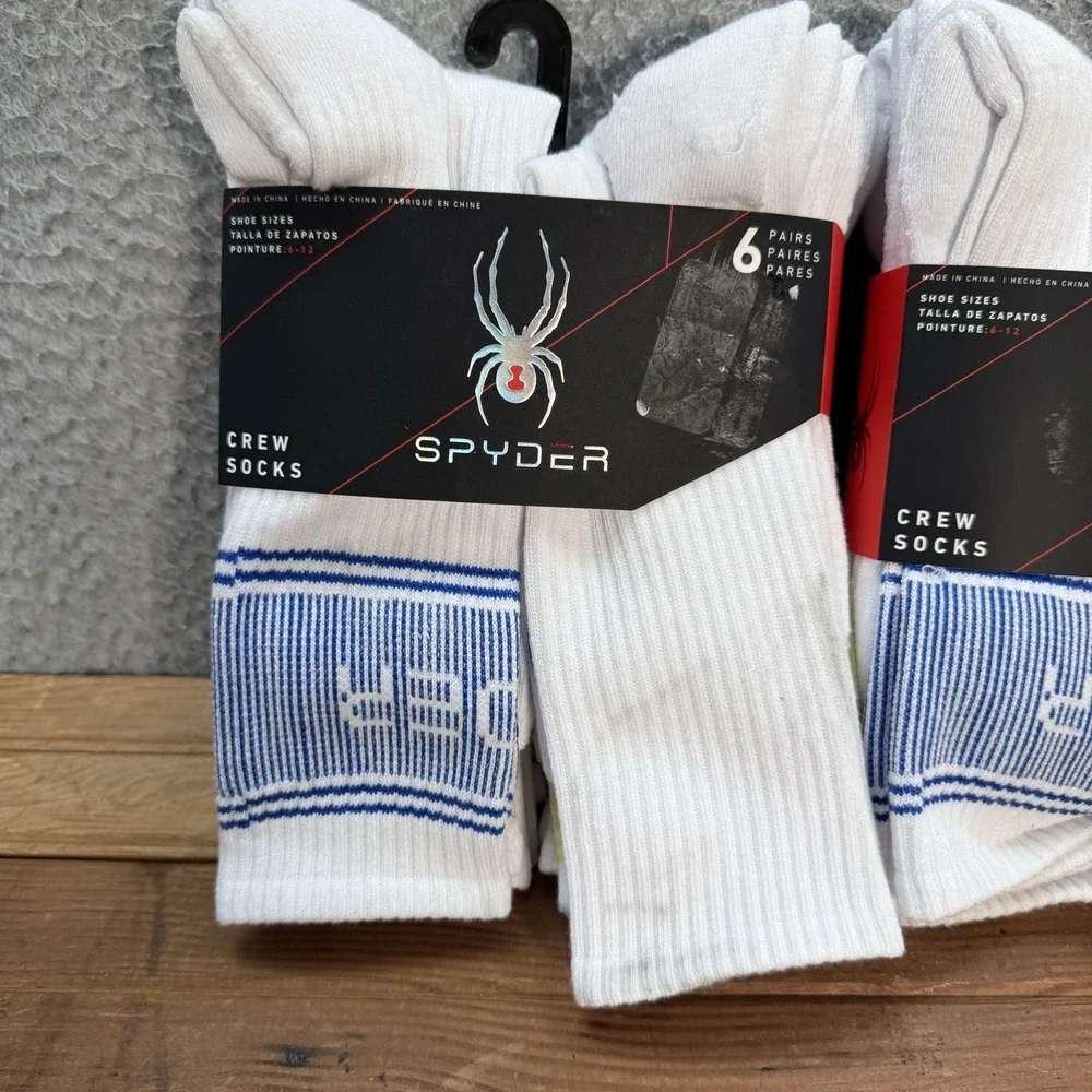 Spyder Socks Mens 6-12 Multicolor Crew Sock Polyester Spandex 12 Pairs Brand New